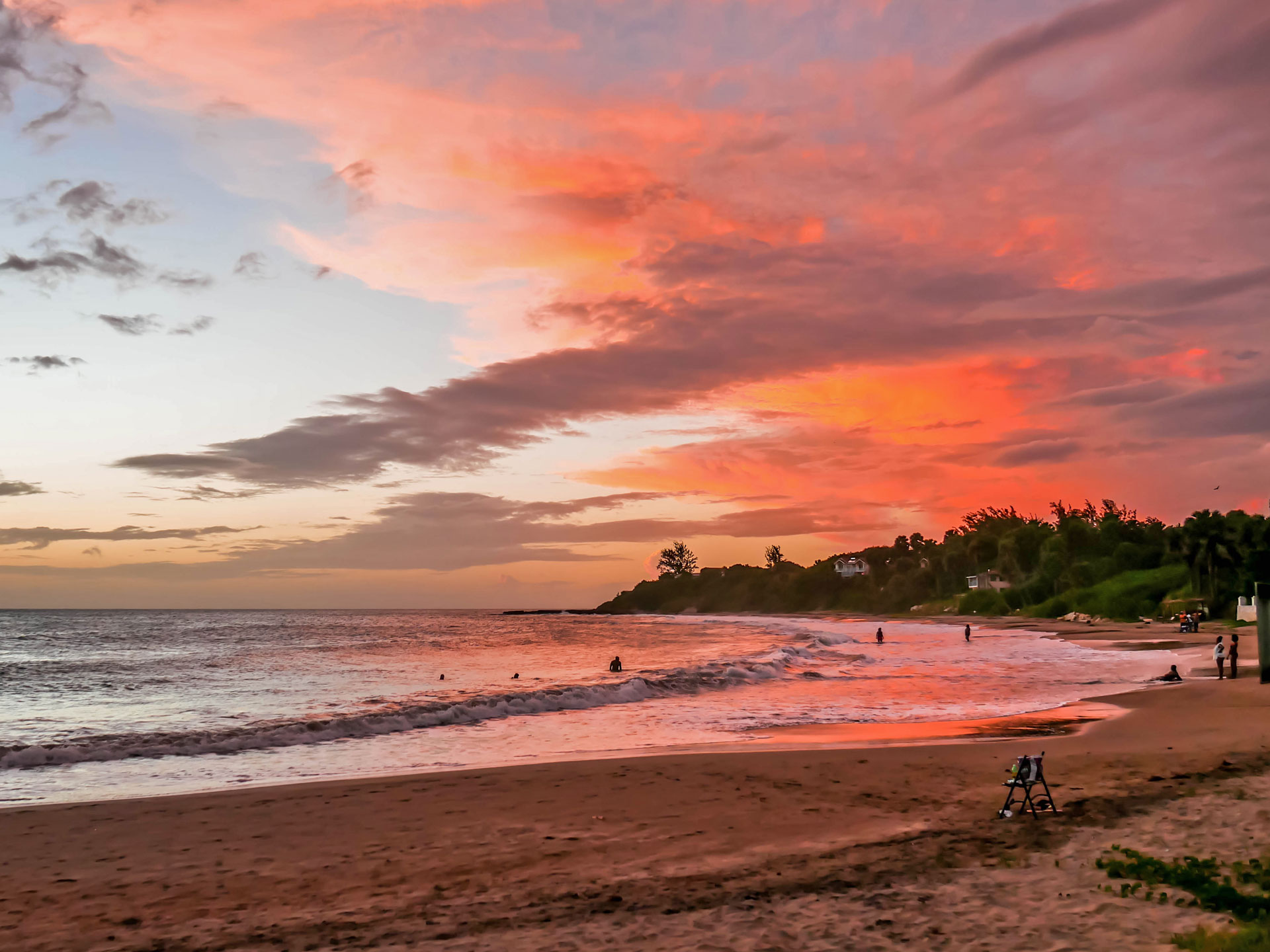 Red and orange sunset sky over Treasure Beach, Jamaica
