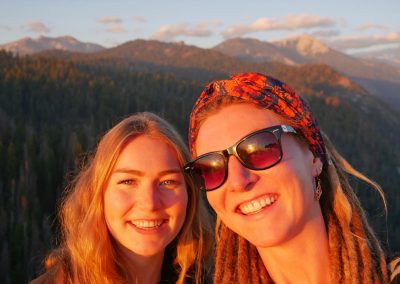 Sisters in sunset light on Moro Rock in Sequoia National Park